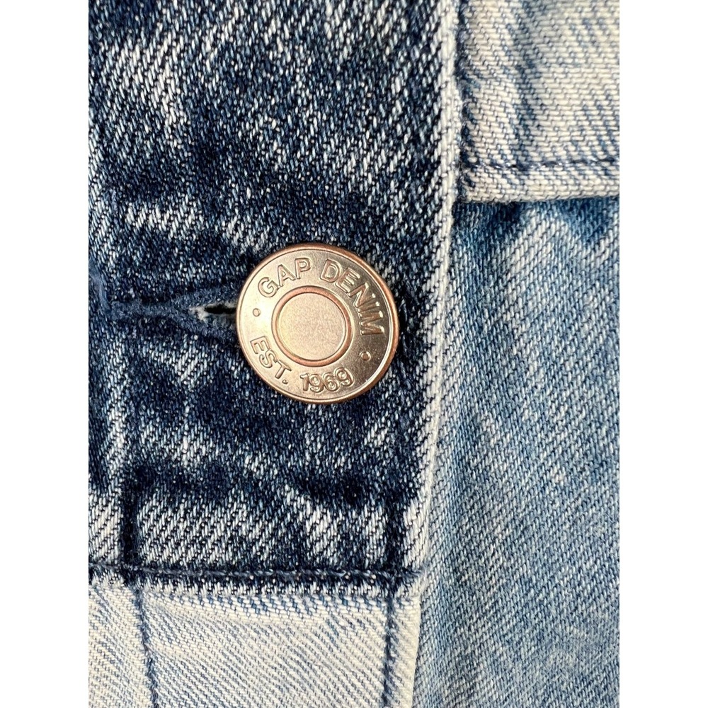 GAP Patchwork Denim Mini Dress Medium Button Up 100% Cotton Light/Med/Dark - Picture 9 of 14